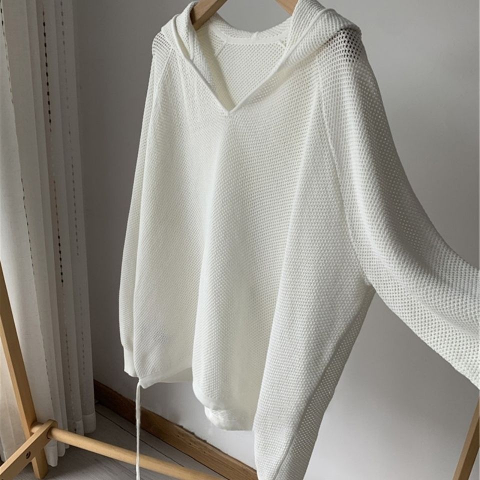 Áo sweater Dệt Kim Có Mũ Trùm Đầu Kiểu Rỗng Kiểu Rỗng Không Cần Đục Lỗ Hợp Thời Trang