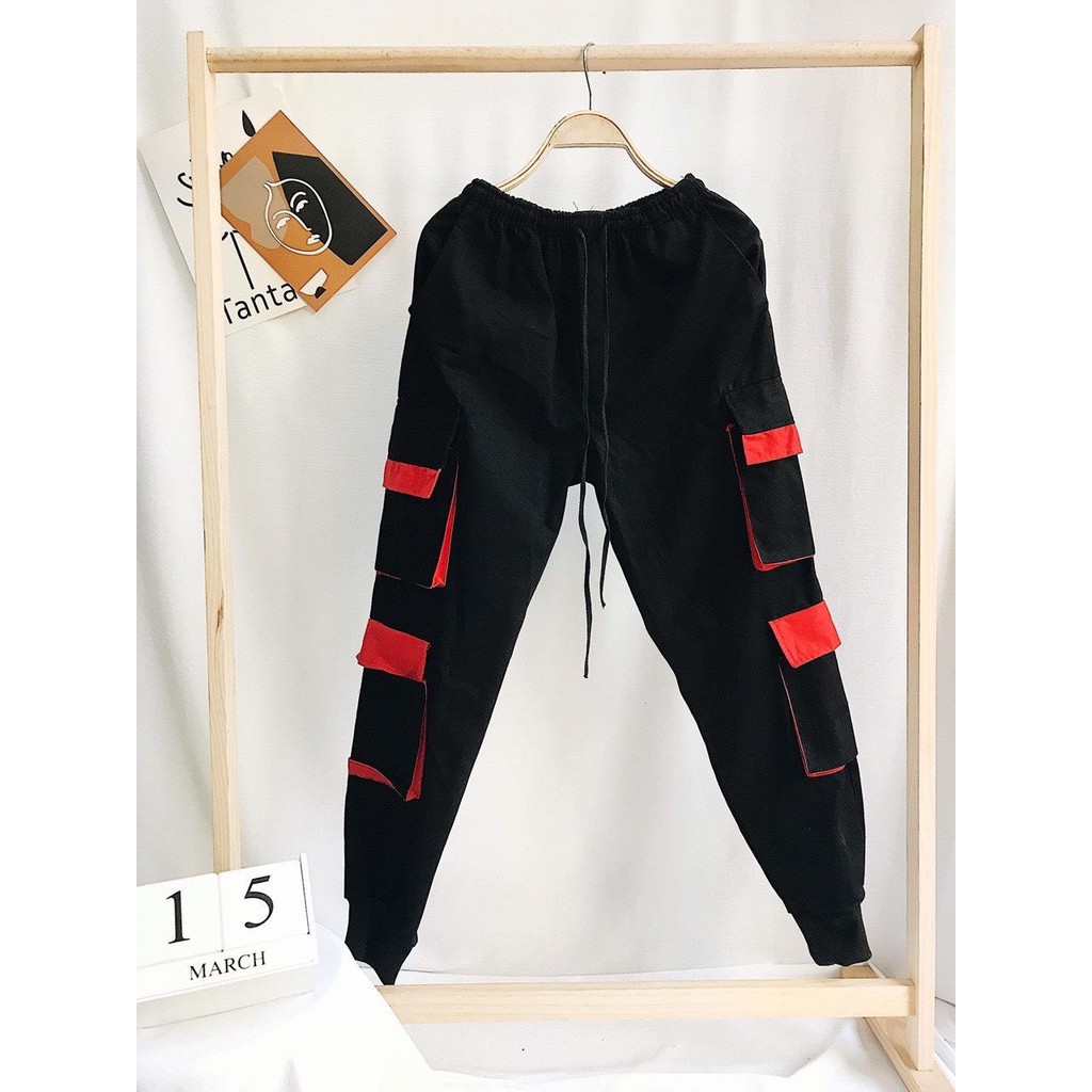 Quần Jogger kaki thể thao túi hộp phối đỏ - JKTH18