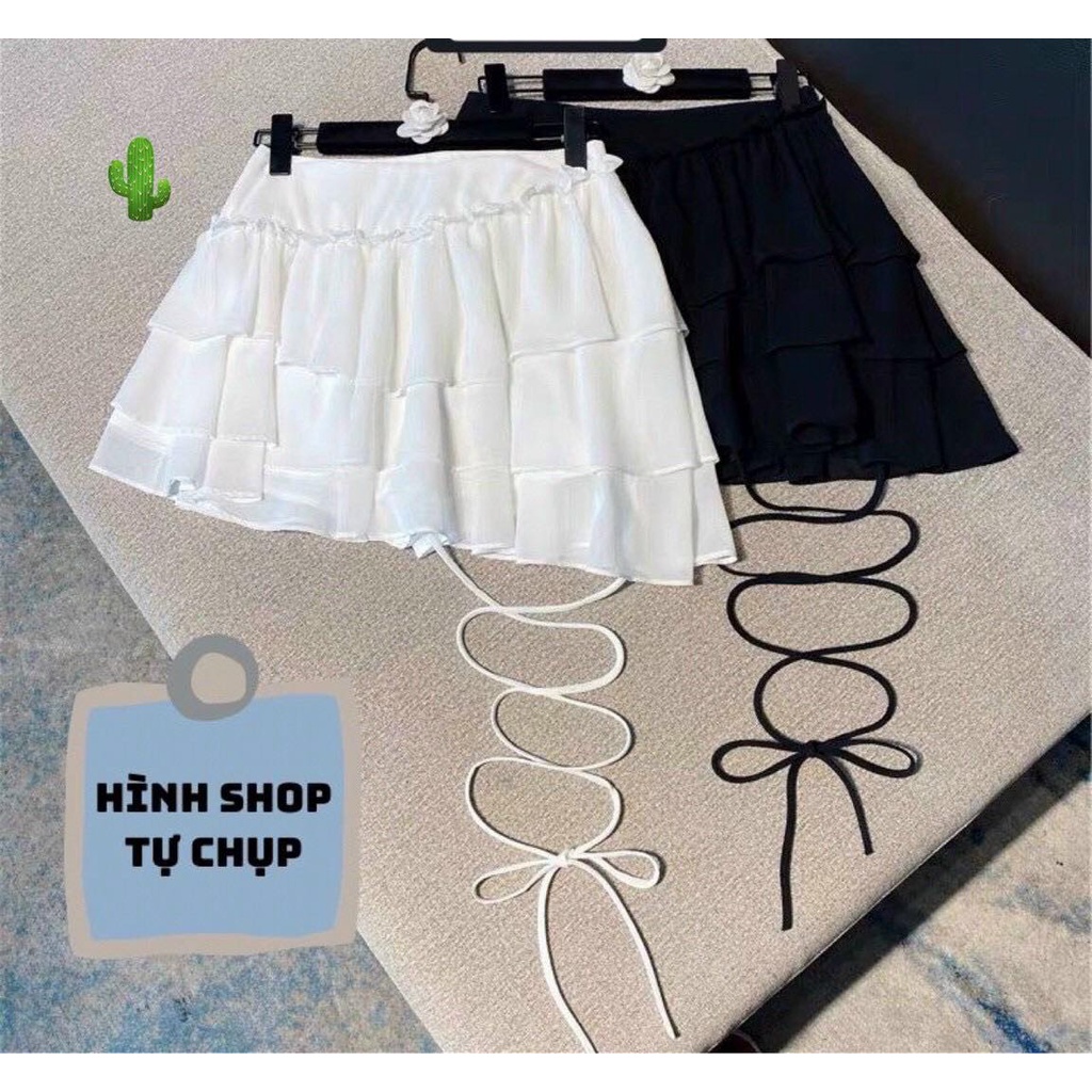 Chân váy xòe chất vải voan lụa mềm mại, có hai lớp, kèm day thắt chân sexy