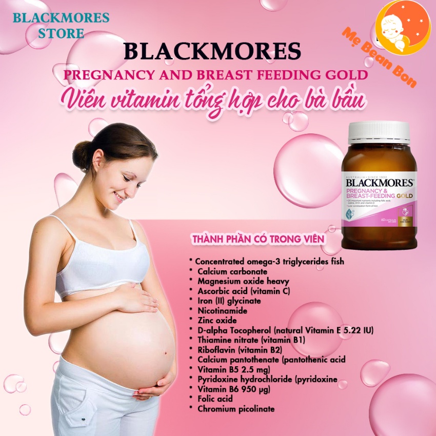 Vitamin tổng hợp bầu Blackmore Pregnancy của úc 180 viên cung cấp đầy đủ dưỡng chất cho mẹ bầu trước trong và sau sinh