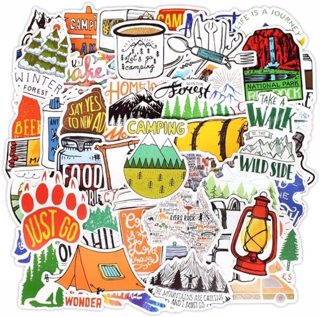 10-50 hình sticker cắm trại camping decal