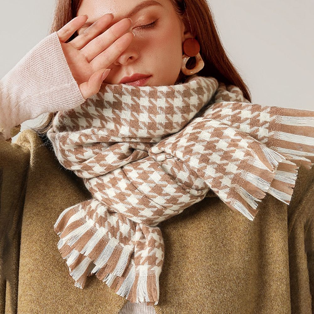 Khăn choàng cổ dài bằng vải cashmere in họa tiết hình học nhiều màu sắc phong cách Hàn Quốc cổ điển thời trang cho nữ