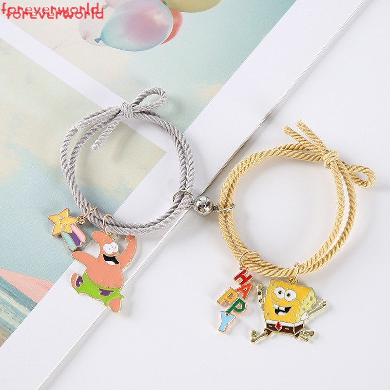 2pcs Cặp Vòng Tay Cao Su Mặt Hình Bọt Biển Hoạt Hình Đáng Yêu Vòng tay nam châm cặp đôi