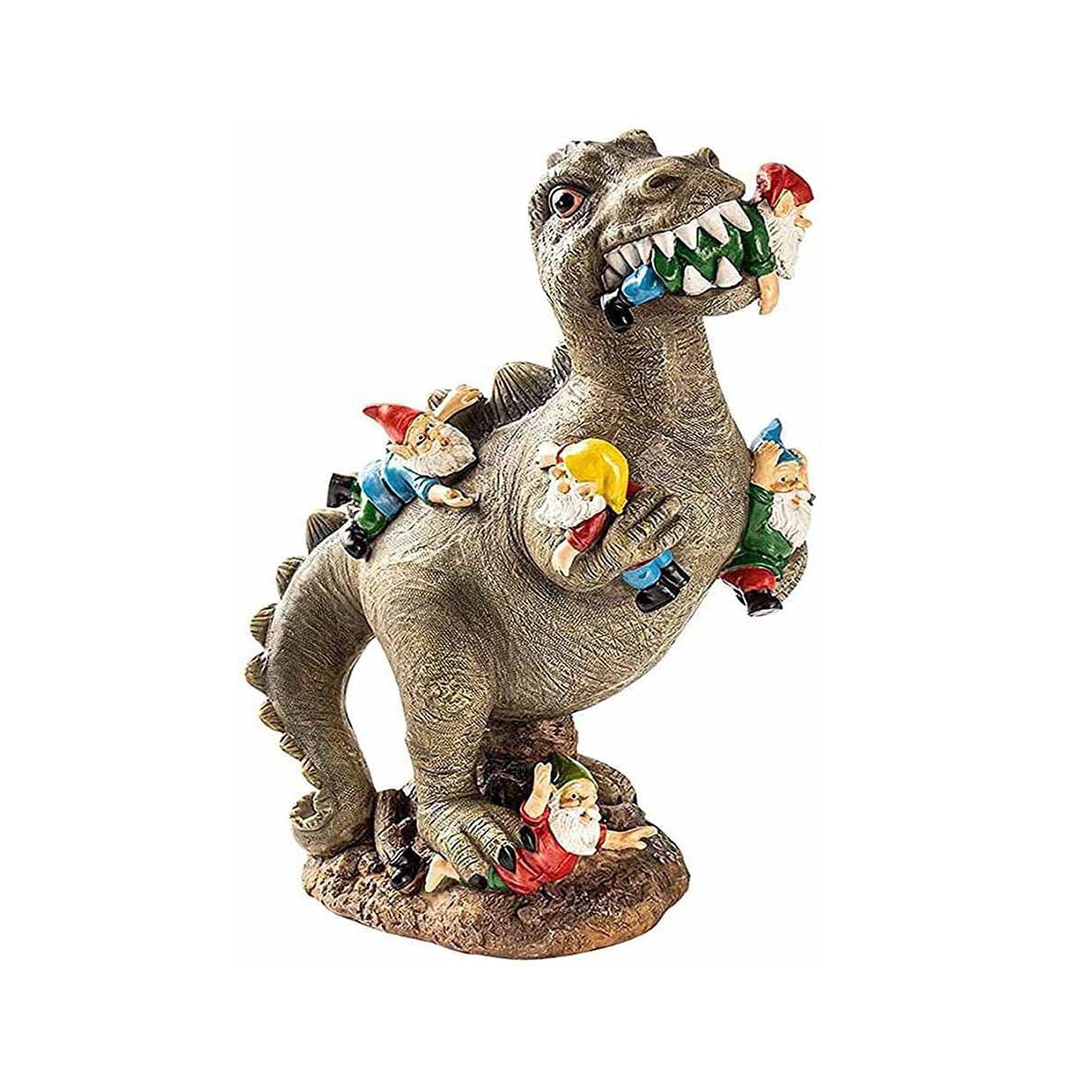 MAGIC Creative Garden Statue Indoor Outdoor Gnomes Statue Dinosaur Eating Gnomes Patio Lawn Art Decor Cartoon Funny Photo Props Yard Sculpture