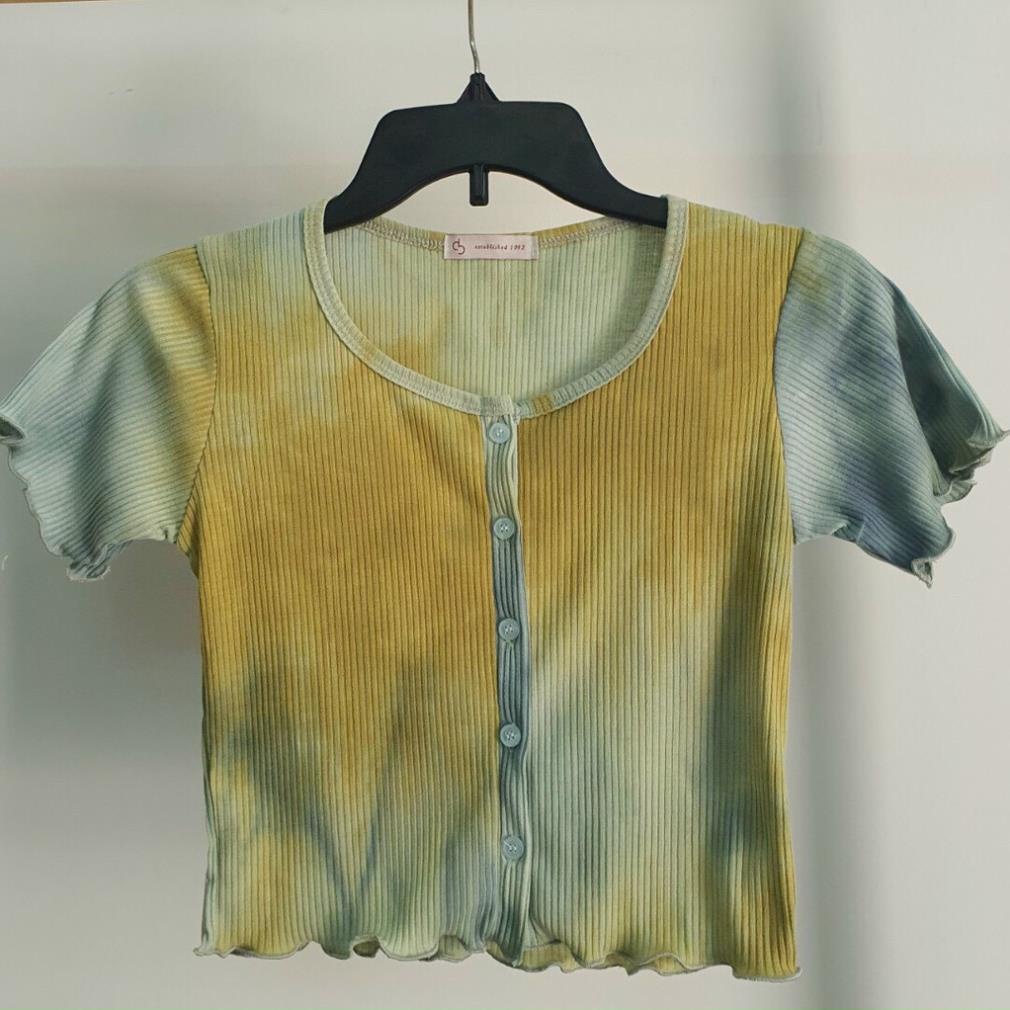 [Hàng VNXK]Áo Croptop Loang Viền Bèo - Phông Thun Loang Nhiều Màu Nữ Dáng Ôm Cuốn Viền Cổ Tim Ulzzang | BigBuy360 - bigbuy360.vn