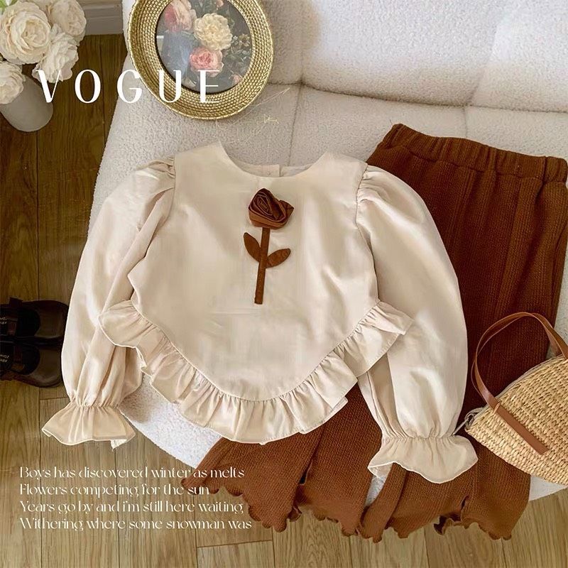 Sét đồ bộ bé gái 22332 Sét áo sơ mi thô phối quần x.ẻ size 10-25kg