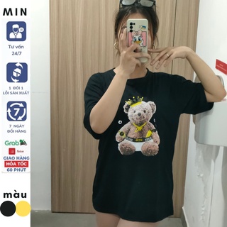 Áo thun nữ unisex fom rộng in hình gấu _ Minn Shops