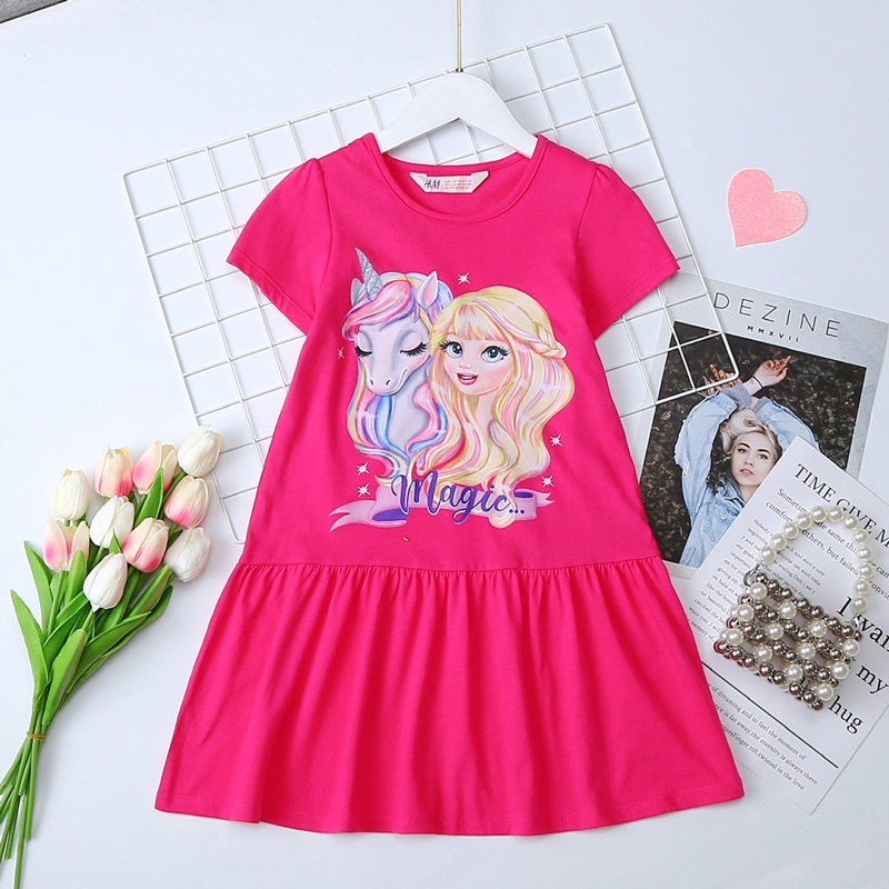 Đầm thun HM bé gái hình Elsa, Pony, Mickey dễ thương🌸