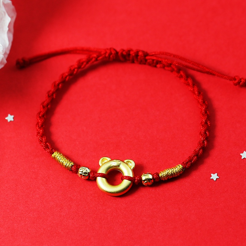 Vòng Tay Dây Bện Màu Đỏ Mặt Vàng Cho Cặp Đôi