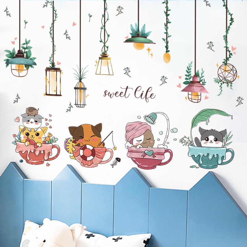 Miếng dán tường trang trí hình mèo hoạt hình xinh xắn đáng yêu