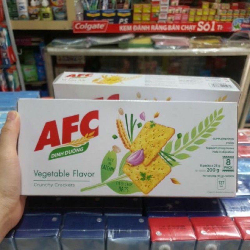 Bánh Crackers AFC Mặn Vị Rau&amp; Lúa Mì hộp 8 gói 200g