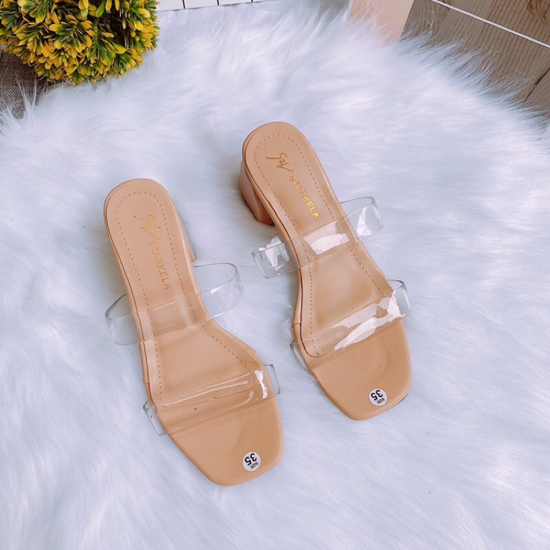 Dép guốc 2 quai trong gót bầu 5p kiểu dáng thanh lịch dễ đi