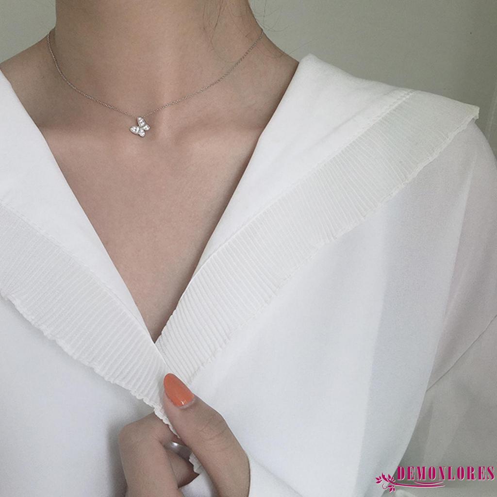 Vòng cổ mặt hình bướm đính đá zircon bằng hợp kim thời trang xinh xắn cho nữ