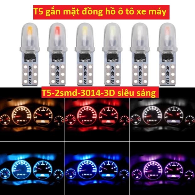 1 Bóng Đèn LED T5 2smd 3014 3D gắn mặt đồng hồ xe máy, táp lô đồng hồ ô tô