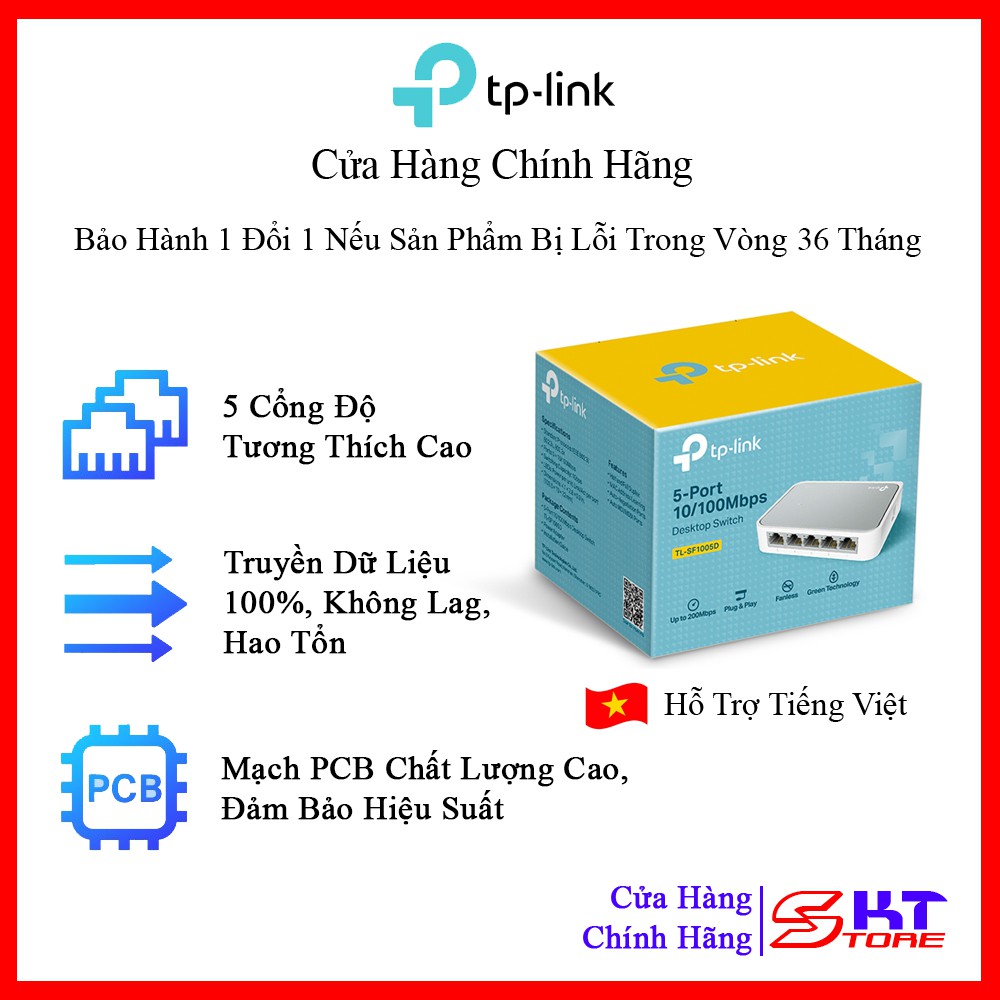 Bộ Chia Mạng Switch 5 Cổng RJ45 Tp-Link TL-SF1005D Tốc Độ 10/100Mbps - Hàng Chính Hãng