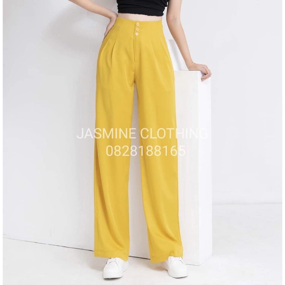 Quần Ống Suông Rộng Cạp Cao 3 Cúc - Quần ống Rộng Culothes Cạp Cao  3 cúc-mã 99