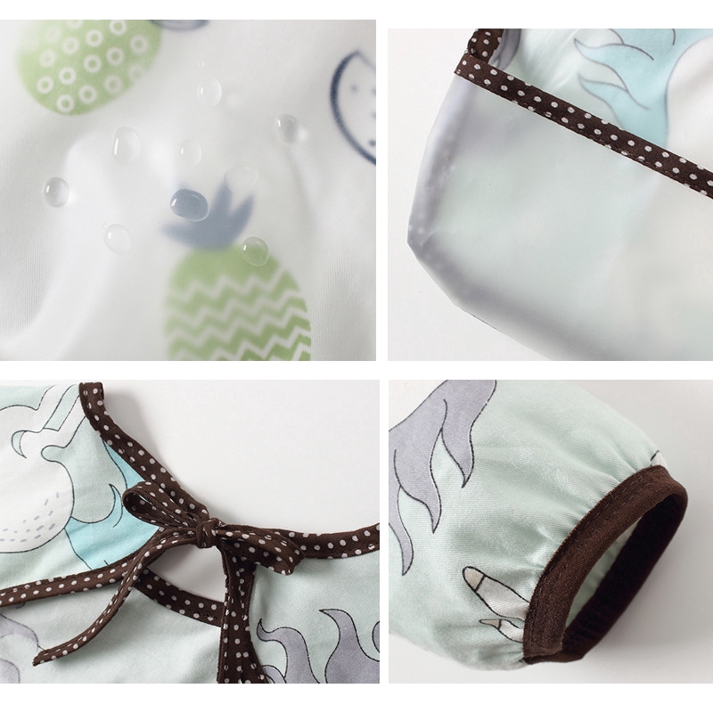 Yếm Ăn Tay Dài Chống Thấm Nước Họa Tiết Hoạt Hình Dễ Thương Cho Bé