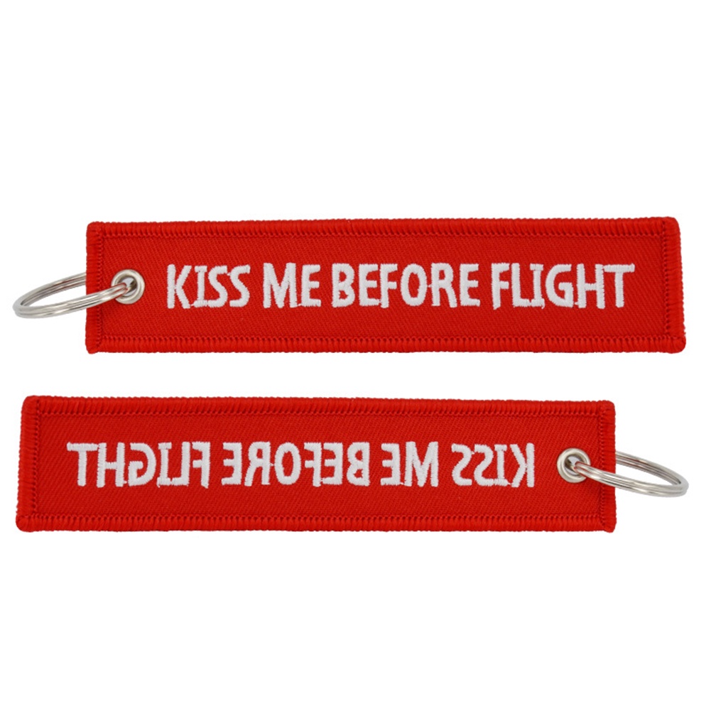Móc Khóa Thêu Chữ Kiss Me Before Flight Dễ Thương