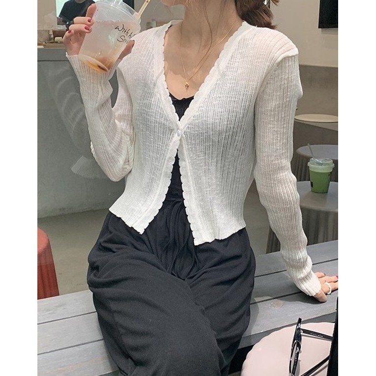 [SẴN XANH+ĐEN SỐ LƯỢNG ÍT] Áo cardigan mỏng nhẹ 1 cúc style ulzzang Korea (trắng/đen/xanh)