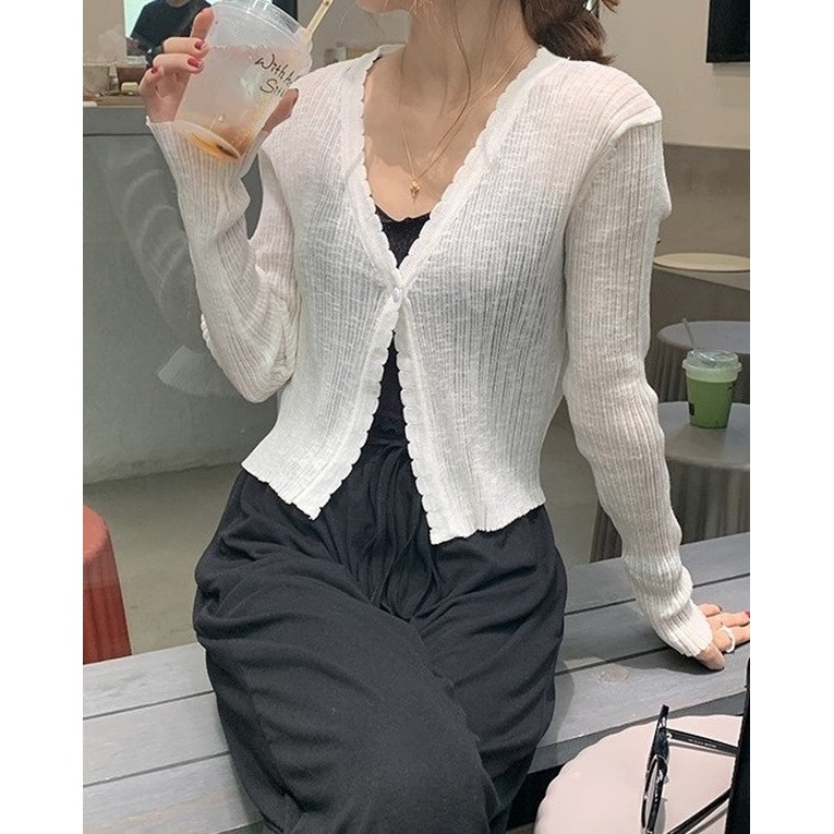 [CÓ SẴN] Áo cardigan mỏng nhẹ 1 cúc style ulzzang Korea (trắng/đen/xanh)