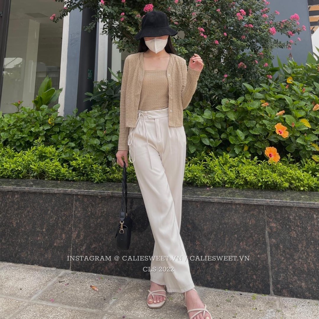 Quần vải ống rộng thắt dây eo Caliesweet quần ống rộng nữ chất tuyết mưa mịn siêu xinh