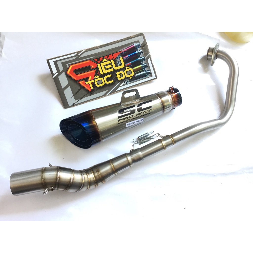 Pô sc xéo đuôi XANH FULL CỔ CONG 2 KHÚC INOX 304 XE exciter, winer, sonic, raider, satria, gsx