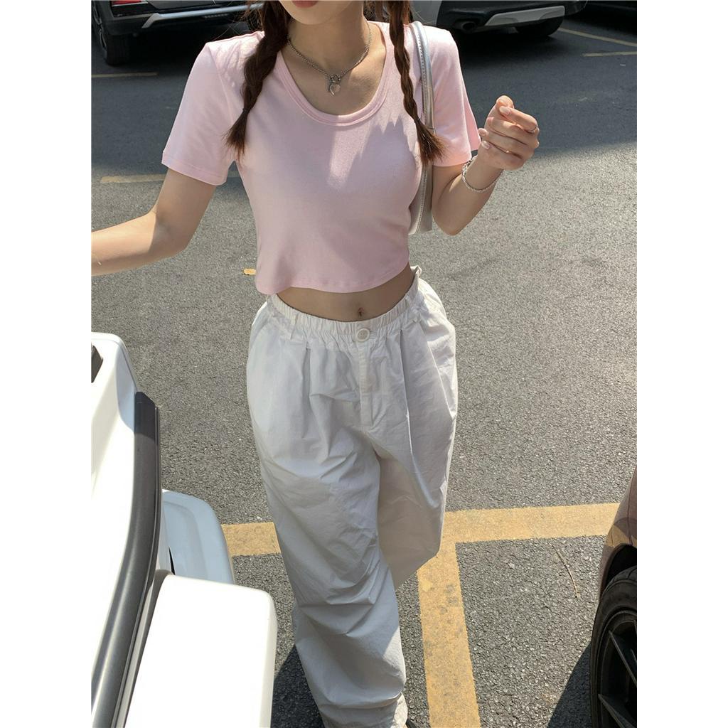 Áo Thun Ngắn Tay Dáng Ôm Màu Trơn Thời Trang 63502