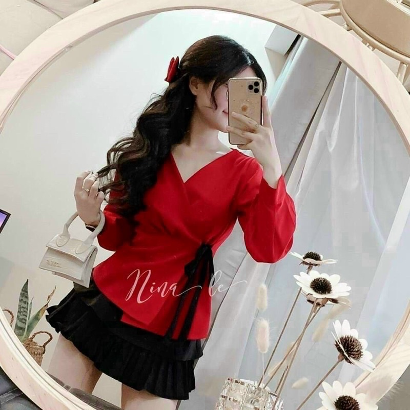 [Shop bigsize nữ 50kg-90kg] SET áo peplum đỏ chân váy xếp li mặc Tết, đi chơi, đi tiệc - Size L-XL-XXL