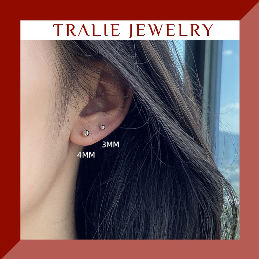 Bông tai minidot bạc nguyên chất Tralie Jewelry, khuyên tai bạc bi tròn nam nữ tối giản 2,5mm 3mm 4mm