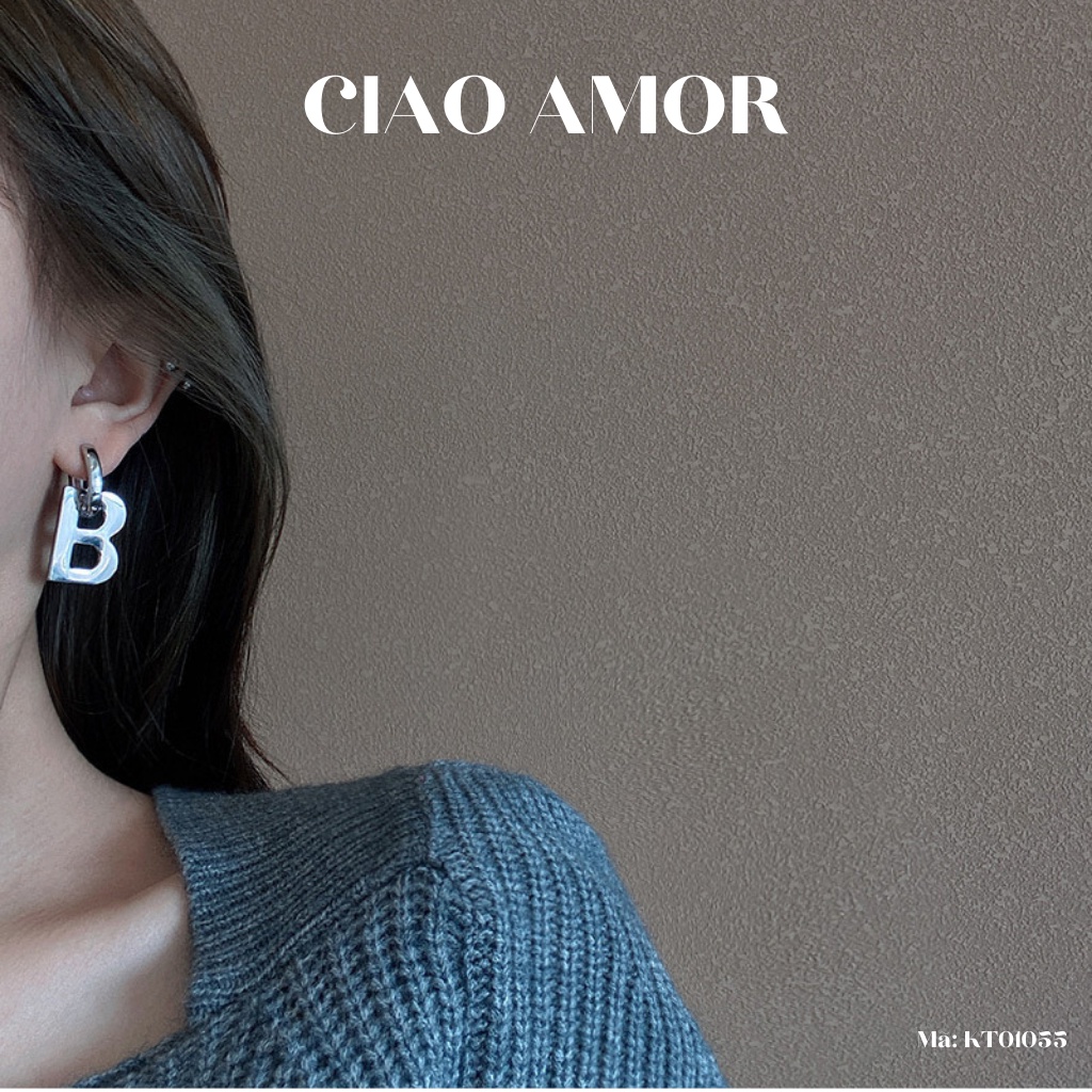 Khuyên tai nữ, Bông tai cá tính chữ B sang chảnh Trang sức Ciao Amor - KT0155