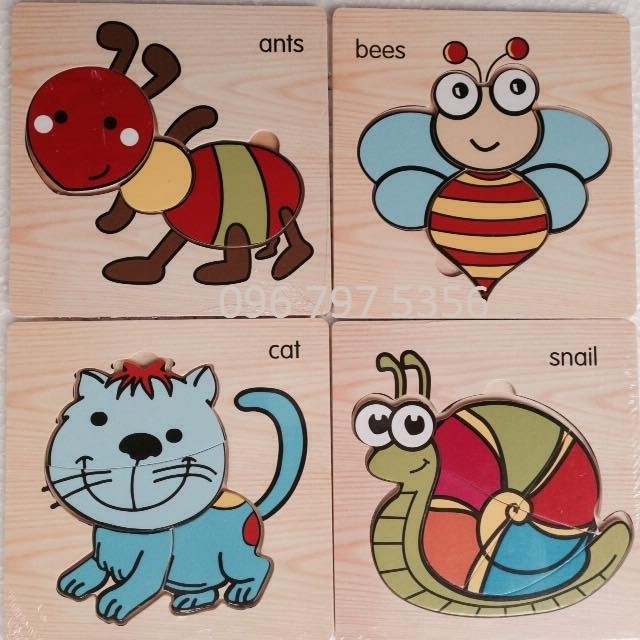 Set 5 miếng ghép tranh gỗ - giúp bé phát triển tư duy kích thích thị giác