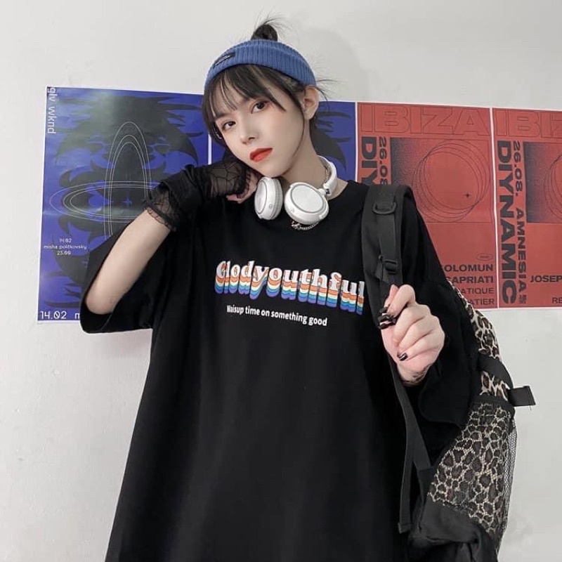 Áo thun unisex cổ tròn form rộng nam nữ hình in chữ