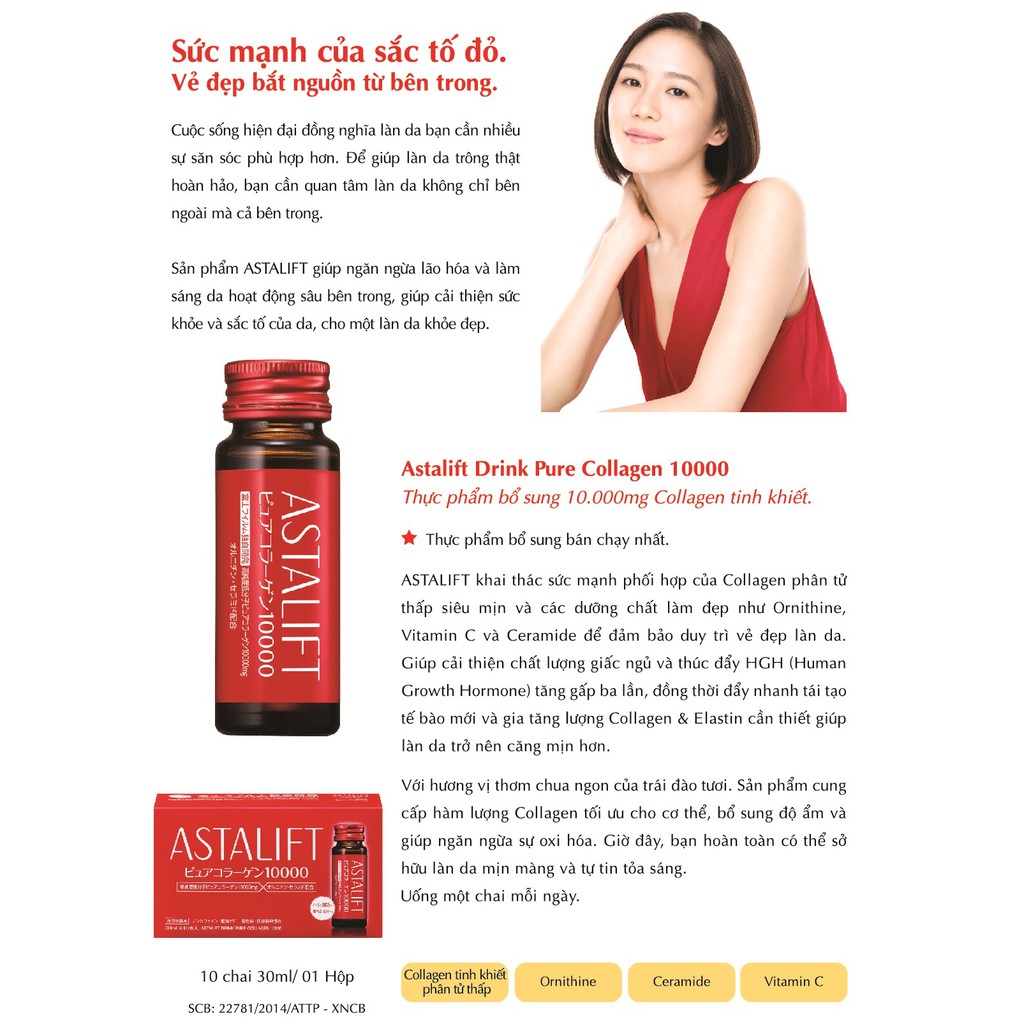 Nước uống bổ sung Collagen tinh khiết Astalift Drink Pure Collagen 10,000mg Nhật Bản