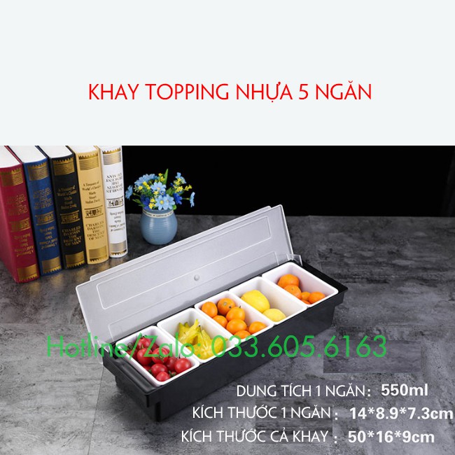 Khay đựng topping, đựng thạch, đựng hoa quả nhựa cao cấp 3 - 4 - 5 - 6 ngăn chứa