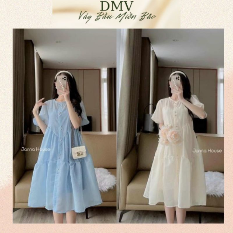 Váy bầu voan thiết kế 2 lớp bèo đuôi cá Hàng loại 1,phù hợp đi biển,đi chơi,đi làm Đầm bầu tiểu thư siêu xinh freesize