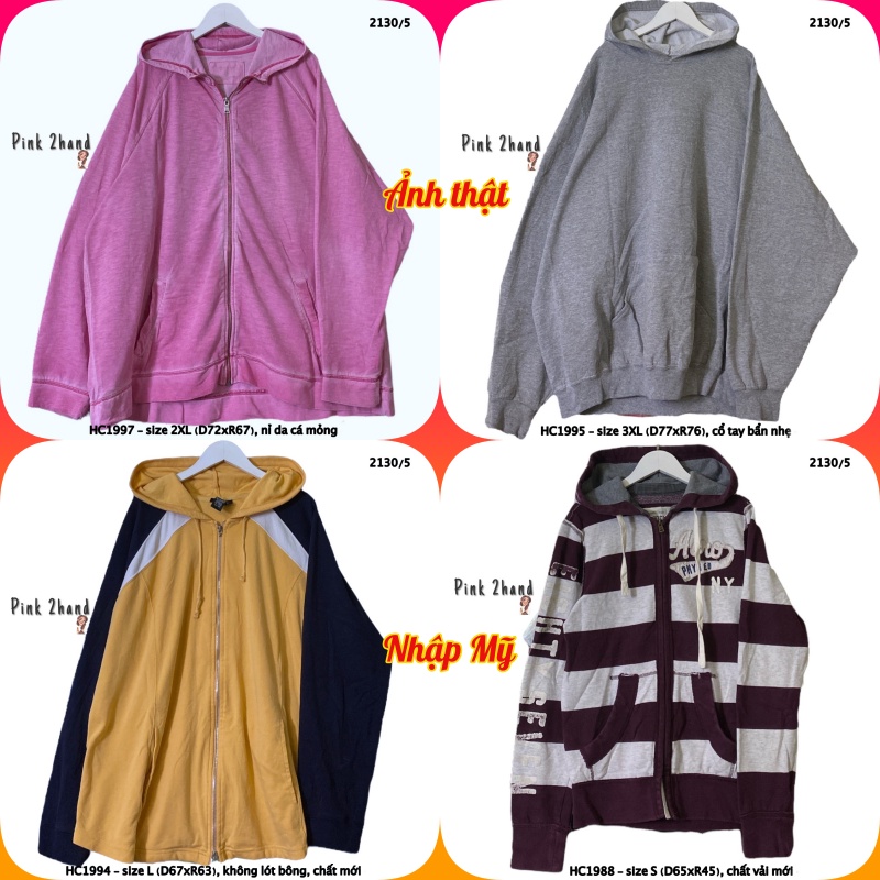 Áo Hoodie nữ, nam 2hand oversize, chất dày, size XL/XXL - 2512-2