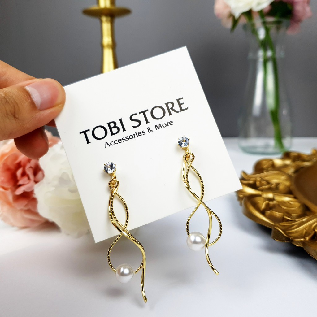 Khuyên tai nữ hoa dai bông tai dài tua rua đính ngọc trắng TB225 TOBI STORE