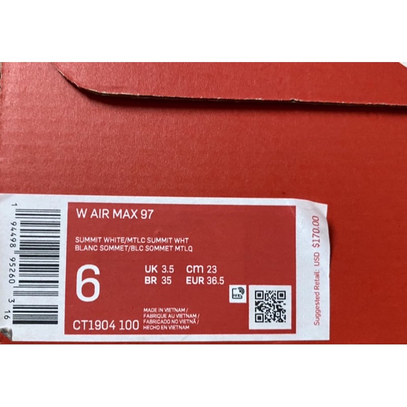 Giày thể thao Nữ Nike Air Max 97 CT1904 - 100 (SIZE 6)