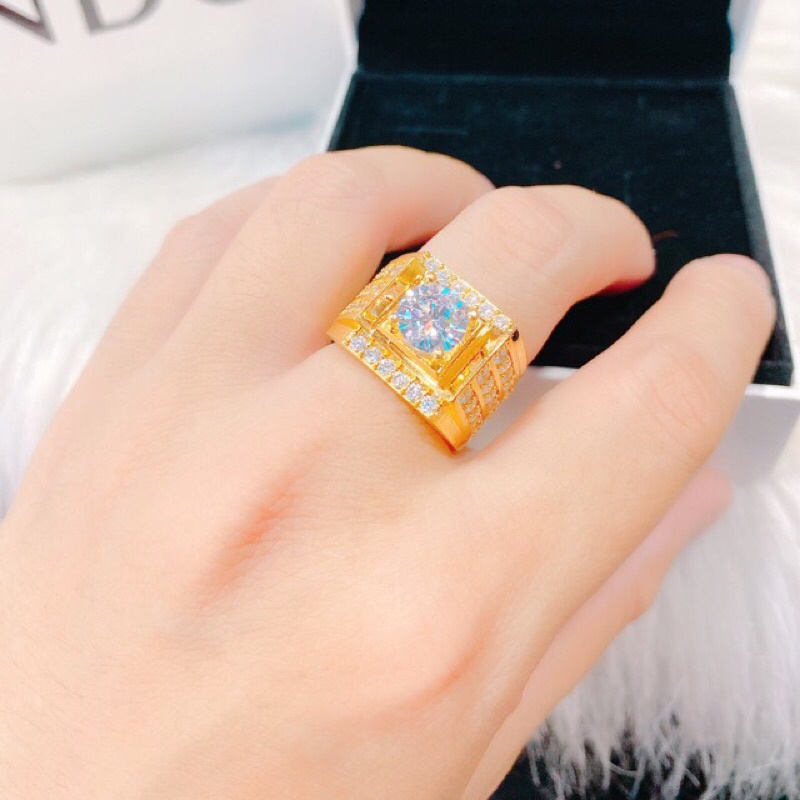 𝗡𝗵𝗮̂̃𝗻 nam hột đá siêu sáng mạ vàng 18k Kami