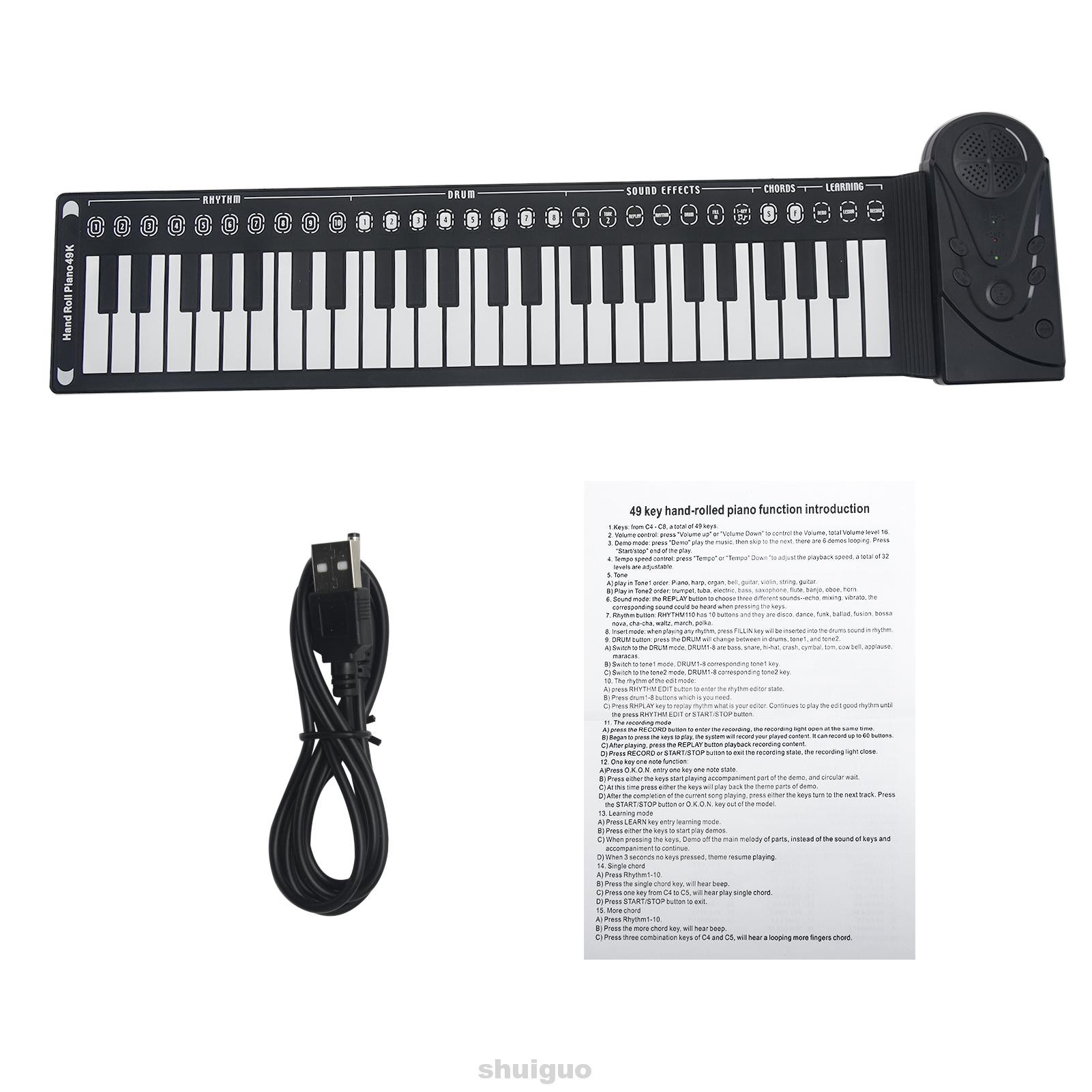 Roll-Up Piano Electronic Keyboard Flexible Folding Multi Style 49 Keys Silicone Music Musical Instrument With Speaker