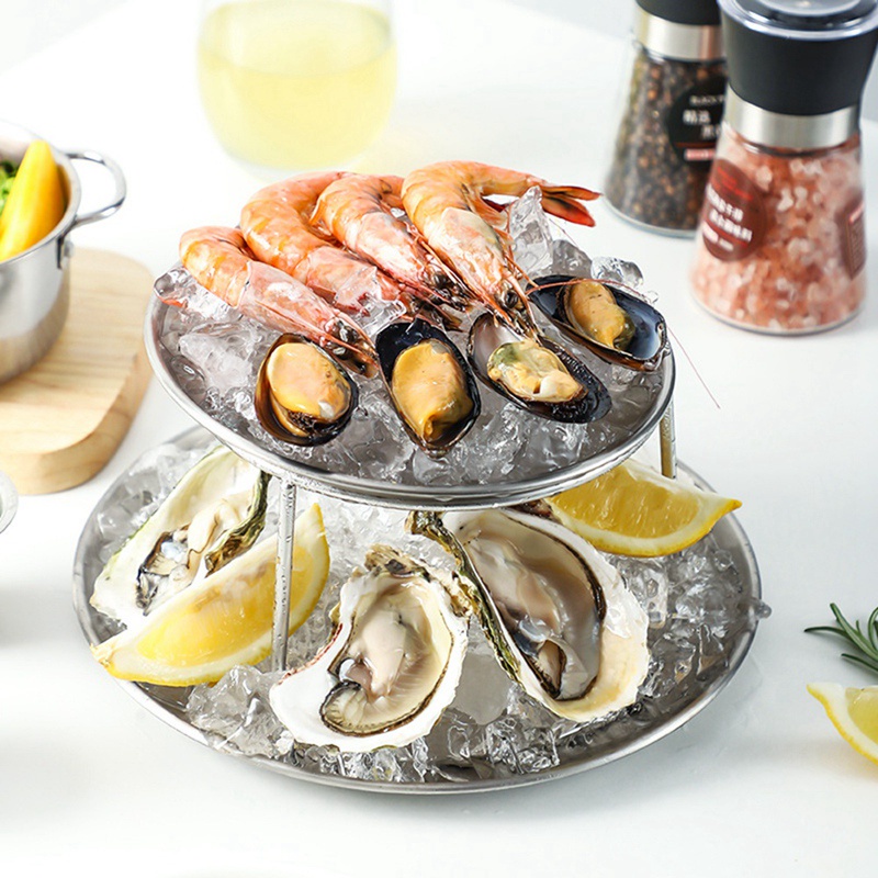Bộ đĩa hải sản Bánh trà chiều bằng thép không gỉ đôi