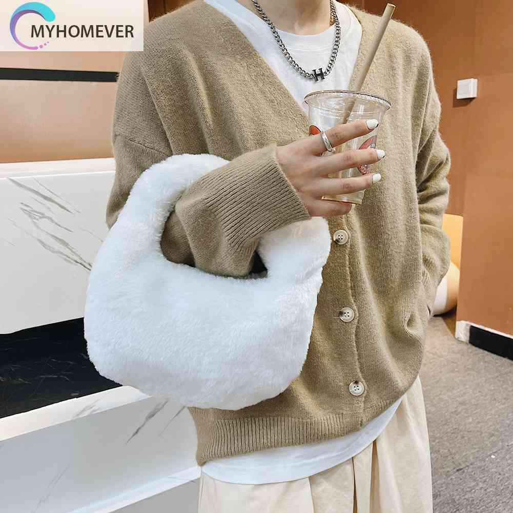 Túi Xách Lông Nhung Màu Trơn Hình Đám Mây Thời Trang Thu Đông Cho Nữ