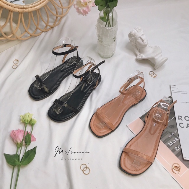 SANDAL NỮ DÂY NGANG MÃNH QUAI VÒNG CỔ DA MỀM 6 MÀU YÊU THÍCH C50 [Hình Thật]