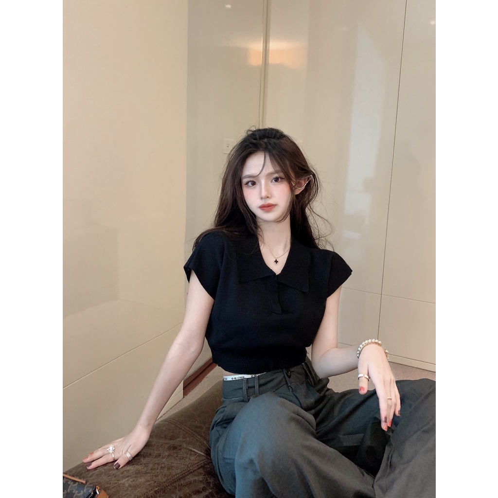 HUANG YOYO Áo Thun POLO Ngắn Tay Phong Cách Hàn Quốc Đơn Giản Thời Trang Dành Cho Nữ