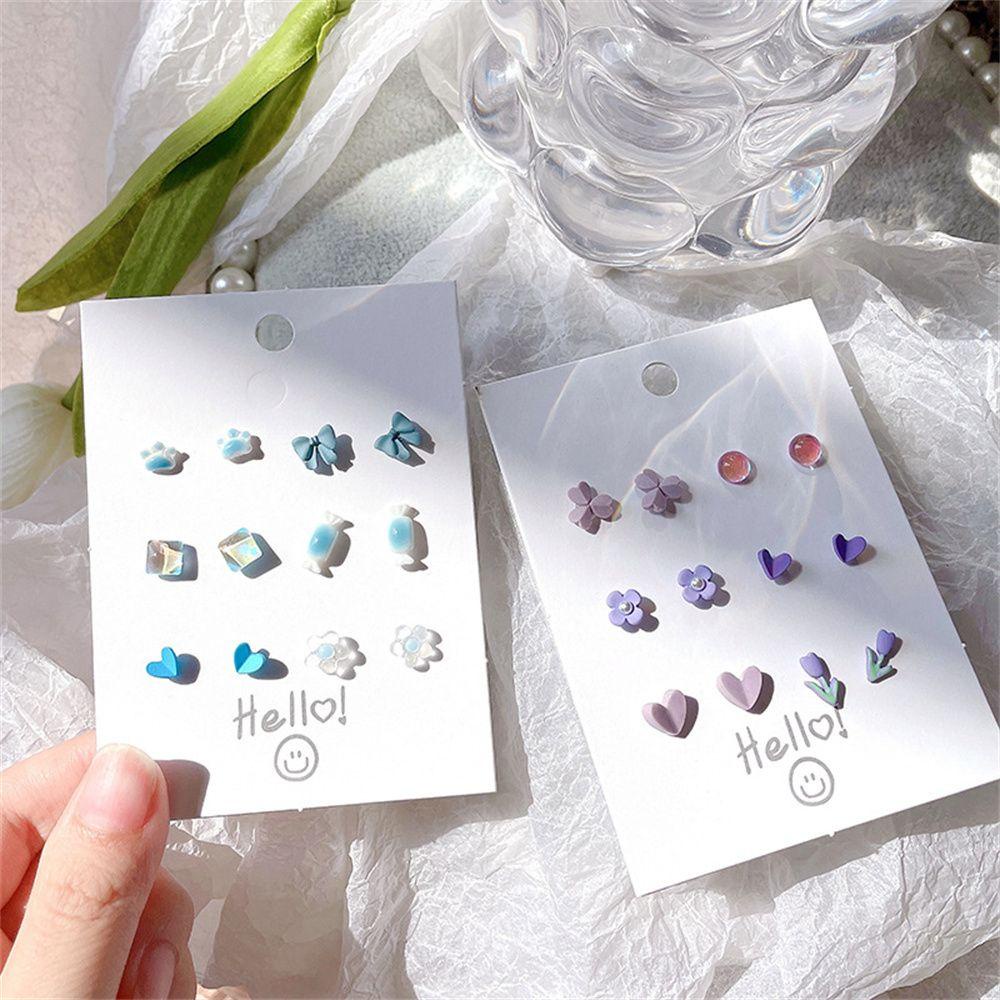Set 1 Đôi Khuyên Tai Hình Học Nhỏ Dễ Thương Đơn Giản Thời Trang Hàn Quốc Dành Cho Bạn Nữ 6 Đôi