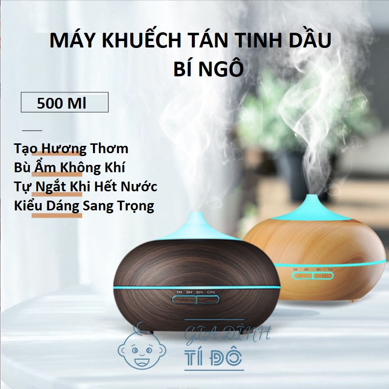 Máy xông tinh dầu bí ngô, Vân Gỗ Nâu Dung Tích 550ml Có Đèn Led 7 Màu