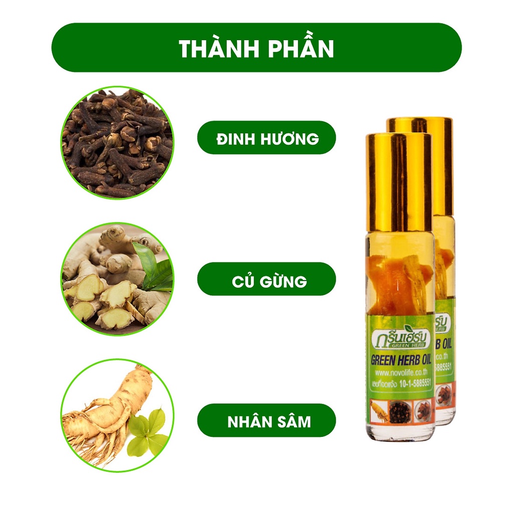 Dầu Lăn Thảo Dược Nhân Sâm Green Herb Oil 8ml Thái Lan