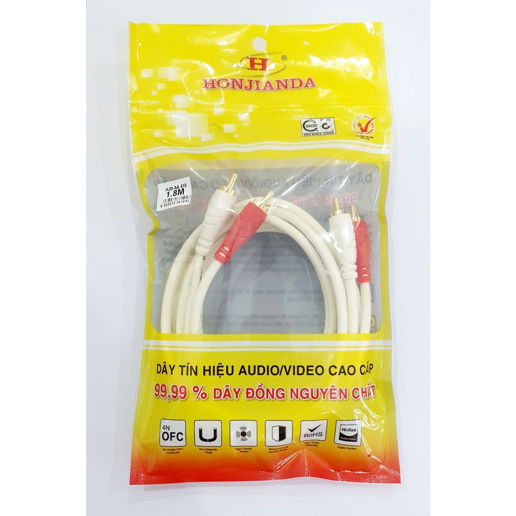 Dây AV 4 đầu AV 2 ra 2 - Cáp loa 4 đầu AV hoa sen Honjianda 1.8m