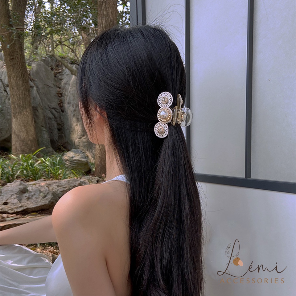Kẹp tóc càng cua đính đá, ngọc trai nhân tạo, bền đẹp, phù hợp với nhiều kiểu tóc, thời trang Hàn Quốc, Lemi Accessories