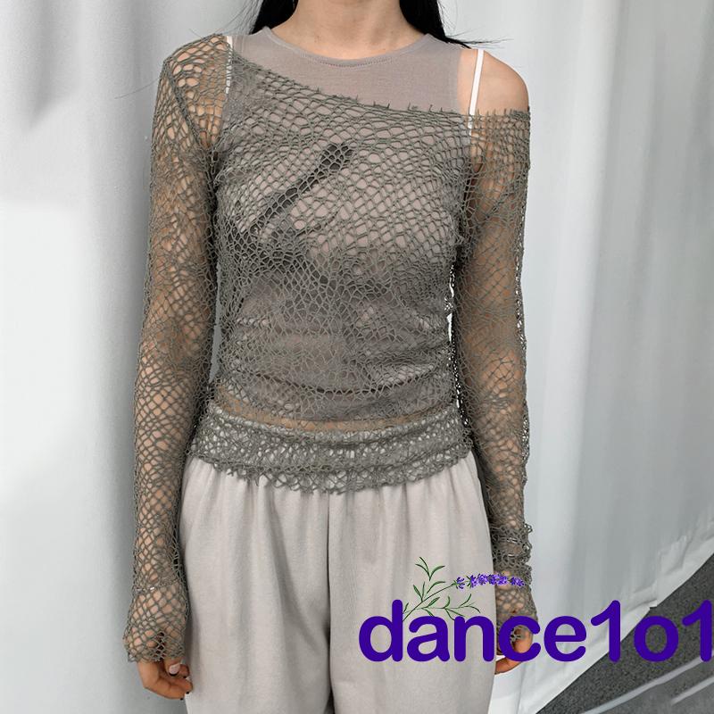 Áo Trễ Vai Tay Dài Xuyên Thấu Cho Nữ Nhảy 1O1-